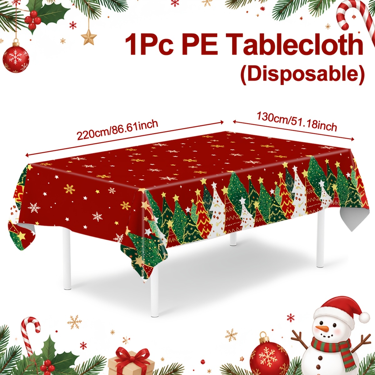 TEMU 1pc, Merry Christmas Disposable Pe Tablecloth, 130*220cm, Star Christmas Tree Pattern Tablecloth, Merry Christmas Decoration For Home, Noel