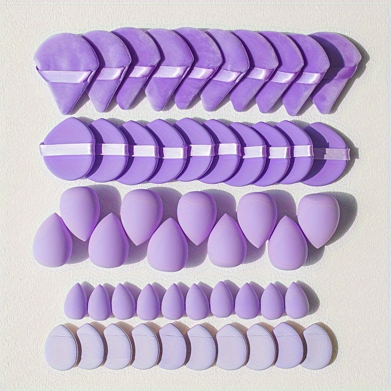TEMU Ensemble d'outils de Cosmétique 50pcs, 10 houppettes libres, 10 houppettes cushion, 10 houppettes de riz pour les doigts, 10 mini éponges de