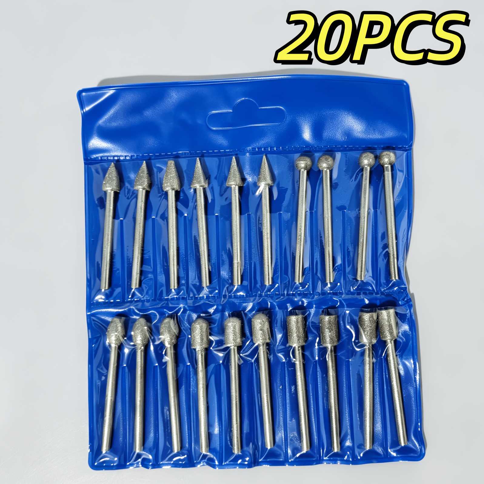 TEMU 20pcs Diamond Grinding Bit Set, 3.00mm Shank Diameter, Tools Suitable For Jade And Glass Carving, Grinding And Polishing