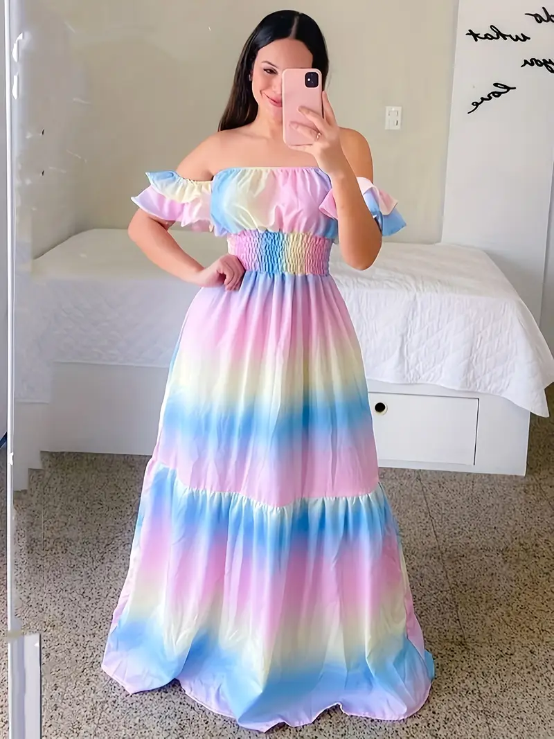 womens shoulder pastel ombr maxi dress hem perfect - Temu Mauritius womens shoulder pastel ombr maxi dress hem perfect - Temu Mauritius