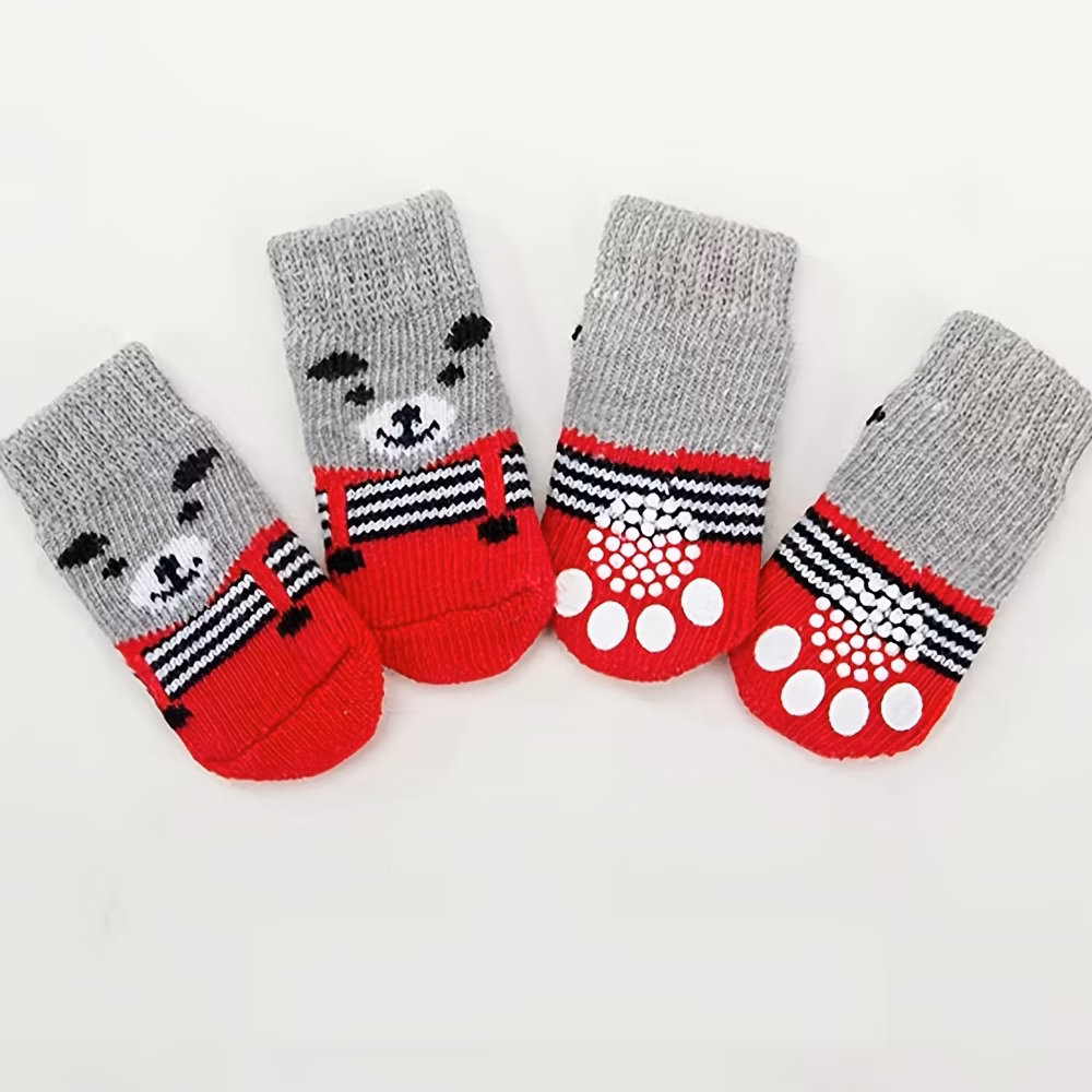 4pcs cute cartoon mixed color pet socks suitable for mini and toy breeds polyester fiber comfortable pet shoes indoor use paw protectors Product details 2