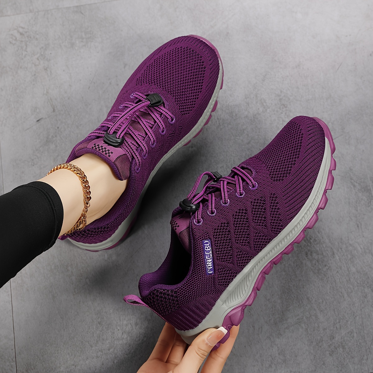 

Women's Lightweight Athletic Casual Shoes - Breathable Purple Mesh, Eva Sole, Lace-up With Round Toe For All