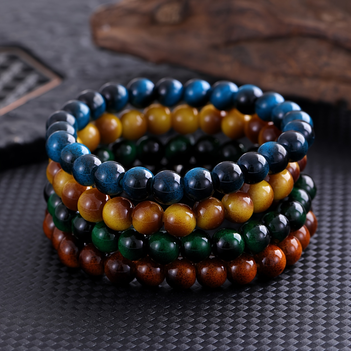 4pc High Quality Tiger Eye Crystal Bead Bracelet Set