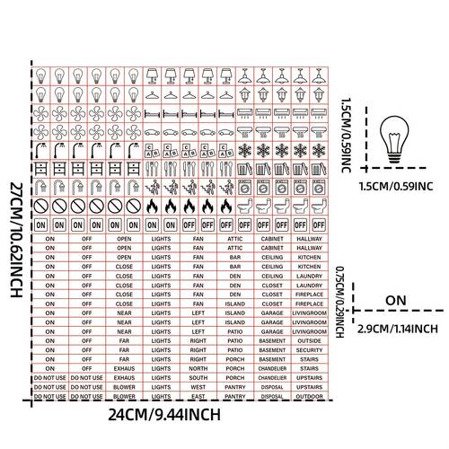 288pcs switch label sticker set icon text labels for living room bedroom kitchen bathroom attic driveway lights fans pendant lights island countertops fireplace garbage disposal exhaust fan etc two color options