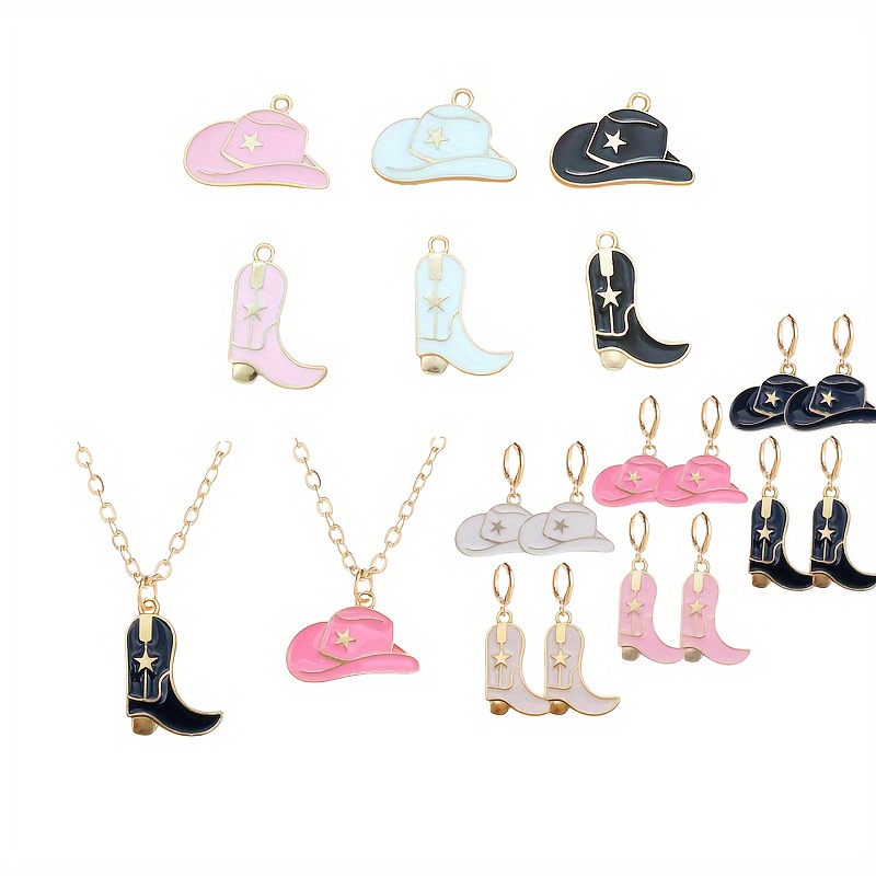 

12pcs Alloy Cowboy Boot And Hat Charms For Diy Jewelry Making - Versatile Pendants For Necklaces, Bracelets, And Earrings