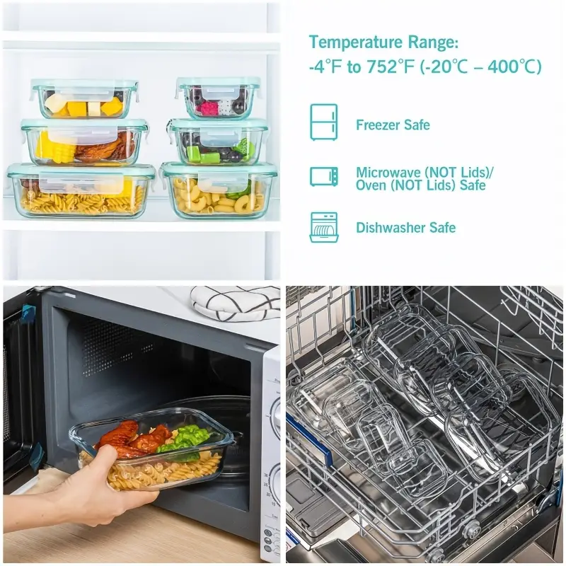 8pcs glass food storage container meal preparation sealed bento box with leak proof locking lid used for microwave ovens ovens freezers and dishwashers bpa free Product details 4