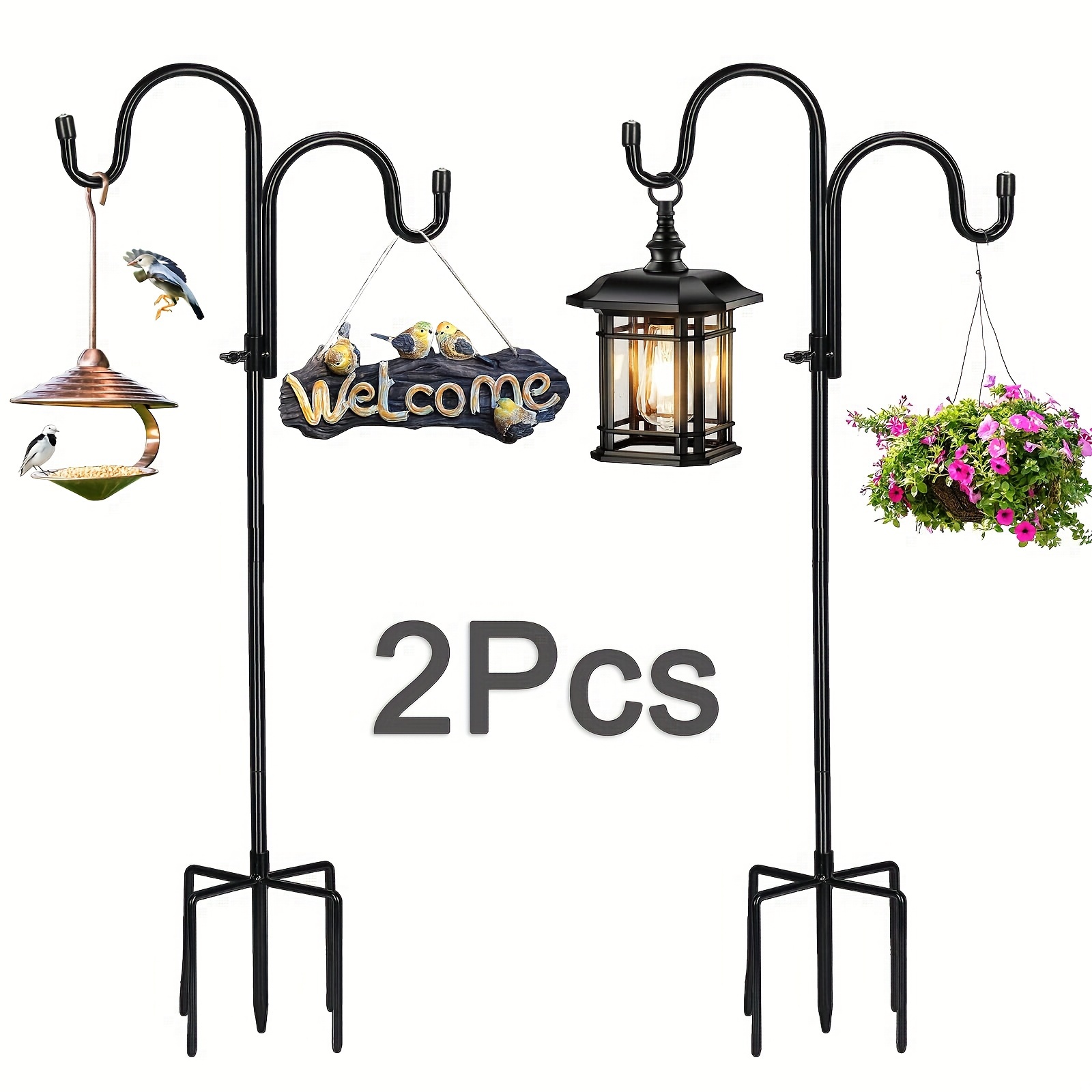 

2 Pack Double Shepherds Hooks For Outdoor, 94inch Heavy Duty Bird Feeder Pole With 5 Prong Base, Adjustable Shepherds Hook For Bird Feeders Outside, Garden, Weddings, Hanging Plants