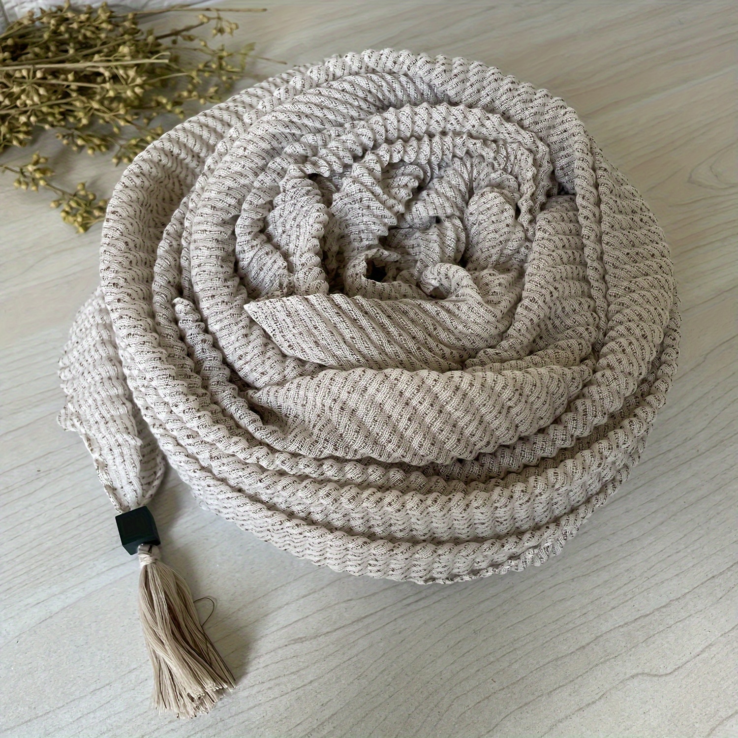 Image of Bead Tassel Stripes Scarves Feeling Casual Oversized Shawl Soft Scarf For Women Windproof And Warm Perfect For Daily Wear & Travel