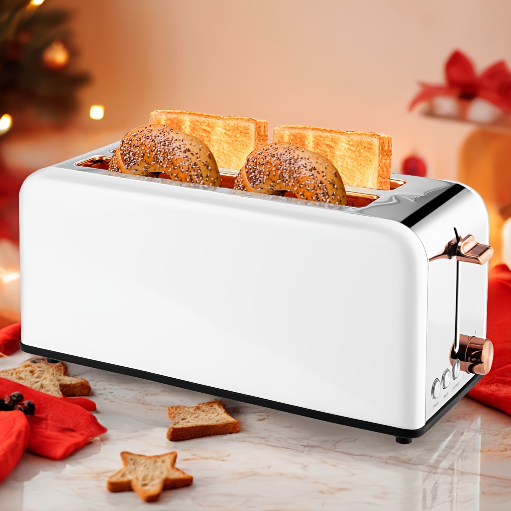 TEMU Versatile 4- Toaster With Extra Wide Slots - Stainless Steel, 6 Browning Levels, Cancel/bagel/ Functions, Easy Clean Removable Tray - , - Ideal Christmas Gift, White (1500w), Susteas