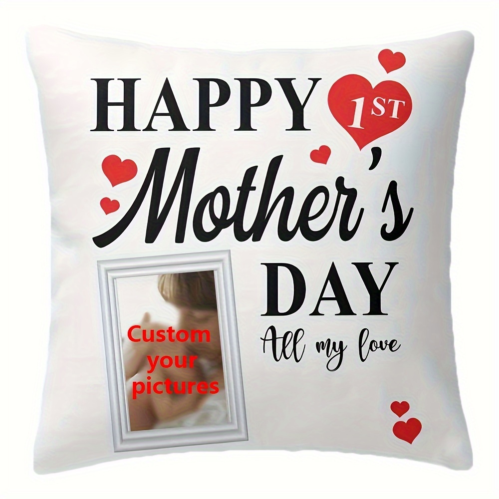 

1pc Happy 1st Mother's Gift Pillow, New Mom Gift, Mothers Day Gift For Mom, New Mom Gift, Single Sided Pillow Cover Short Plush Material (excluding The Inner Core)