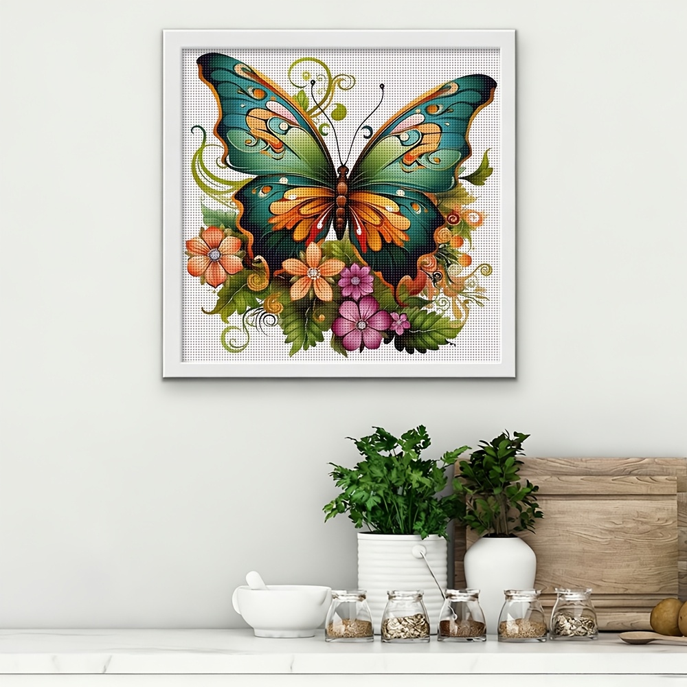 Butterfly Theme Printed Cross Stitch Kit, 35.99x35.99 cm