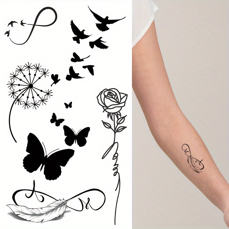 

1 Sheet Personalized Black Butterfly Temporary Tattoos For Women, Waterproof, Long-lasting, Realistic, Sexy Body Art Decals - Shape: Oblong