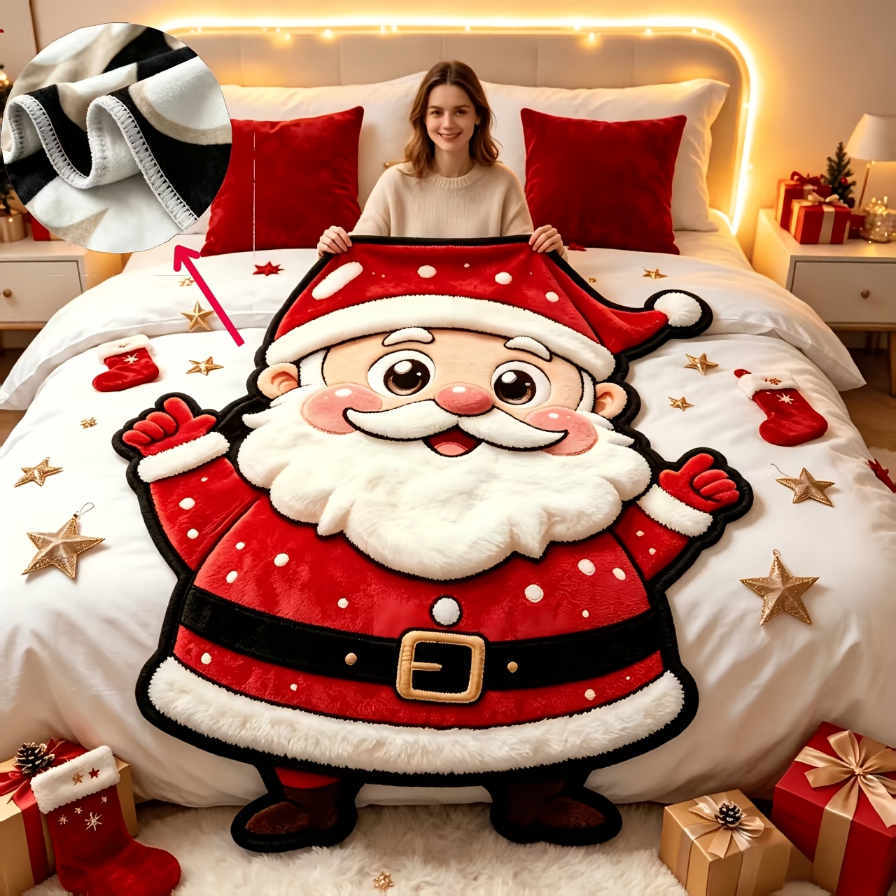 TEMU 1pc Irregular Santa Claus Flannel Christmas Warm Plush Blanket, Sofa Blanket, Student Nap Blanket, Essential For , Office Nap Blanket, Suitable