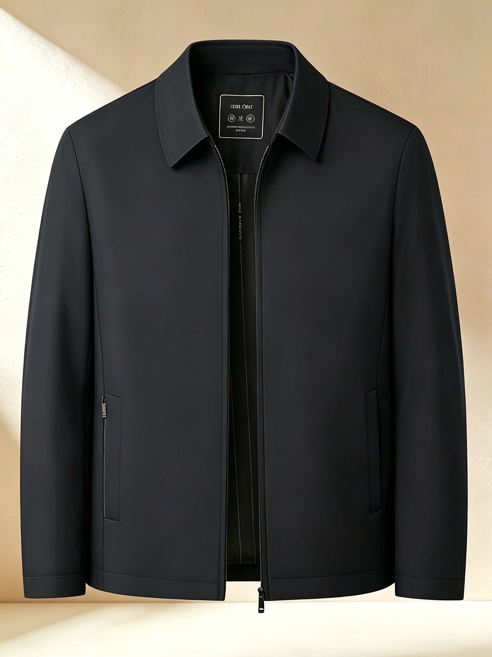 larawan ng item isang monokromang jacket na panglalaki na may mahabang manggas, malinaw na lapel at disenyong zipper, isang istayl na kasuotang pangnegosyo para sa tagsibol at taglagas, maraming   para sa     kaswal na okasyon