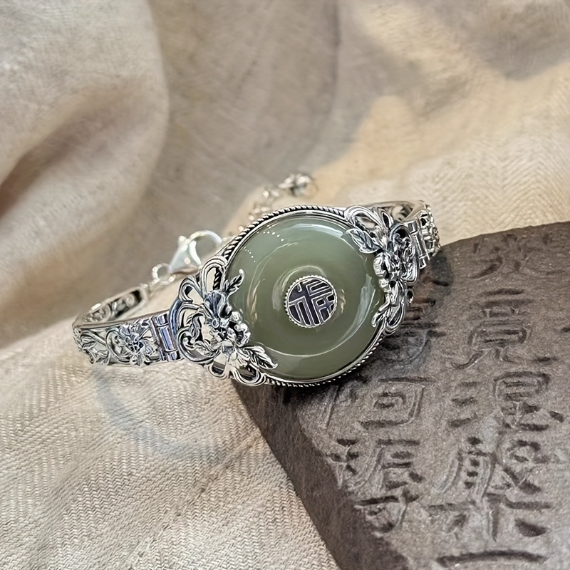 TEMU Bracelet de style chinois avec fleur de et Fu, boucle de sécurité, bracelet manchette vintage à l'élégance ethnique pour femme