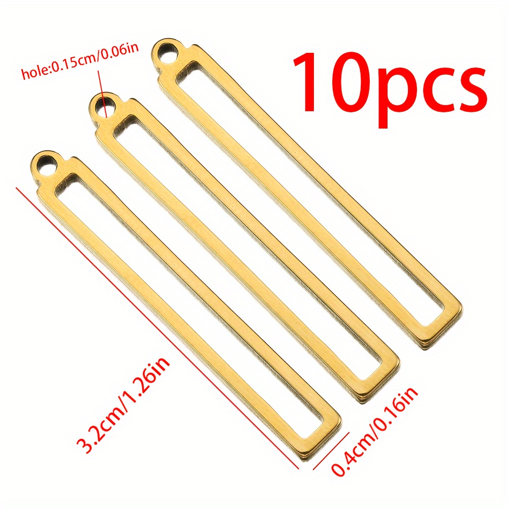 Image of 10pcs Stainless Steel Long Pendants Golden/ Hollowed Out Rectangular Blank Metal Frame Pendant For Earrings Necklace Charms Jewelry Making Additions