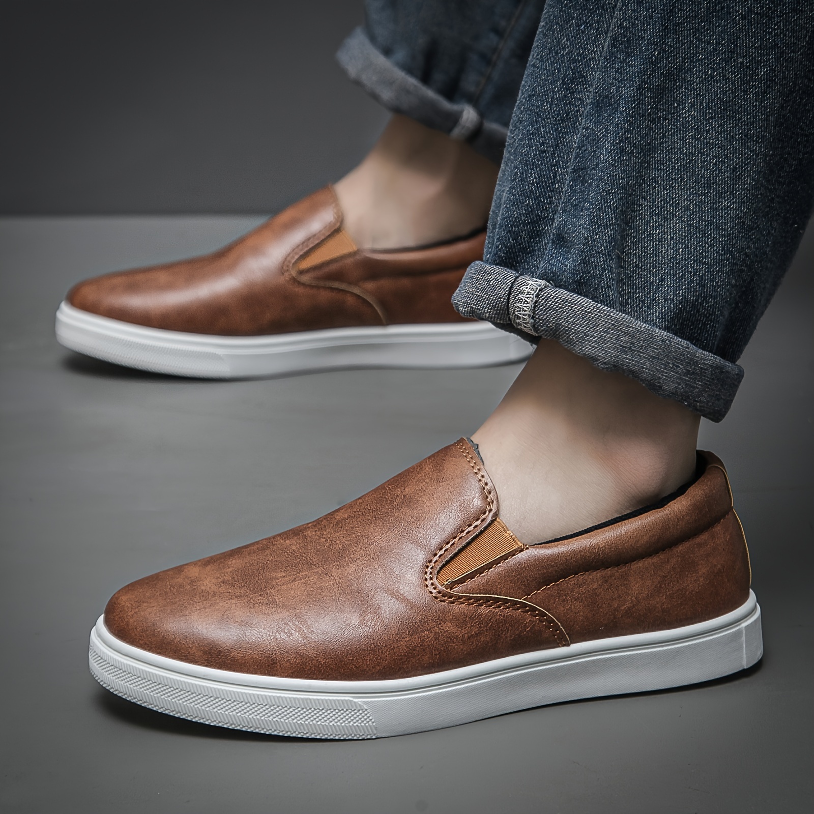 mens solid color slip on loafer shoes comfy non slip casual durable lightweight walking shoes mens footwear 6