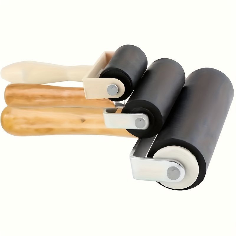 3pcs Premium Cork Rubber Brayer Roller Set With Wooden Handles For Smooth Application, Printmaking, And Drum Rubbing