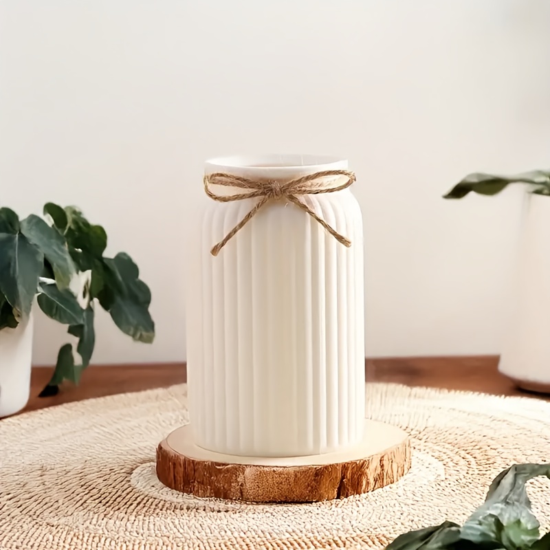 Image of 1pc Elegant Unbreakable Plastic Vase, Style Vase, (no Water Fill) With Natural Ribbon - White Cylindrical Home Decor, Suitable For Weddings, Holidays, And Daily Use, Vase Home Decor, Christmas Decor
