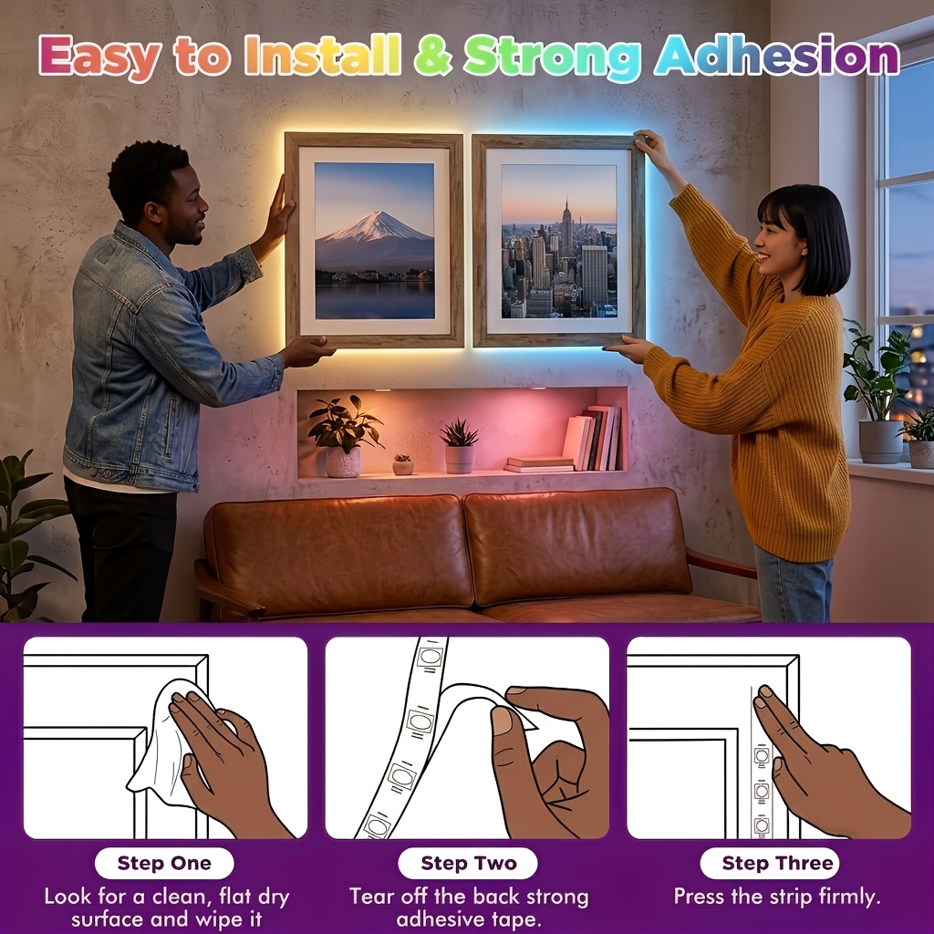 Smart RGB LED Light Strip with App Control, Music Sync