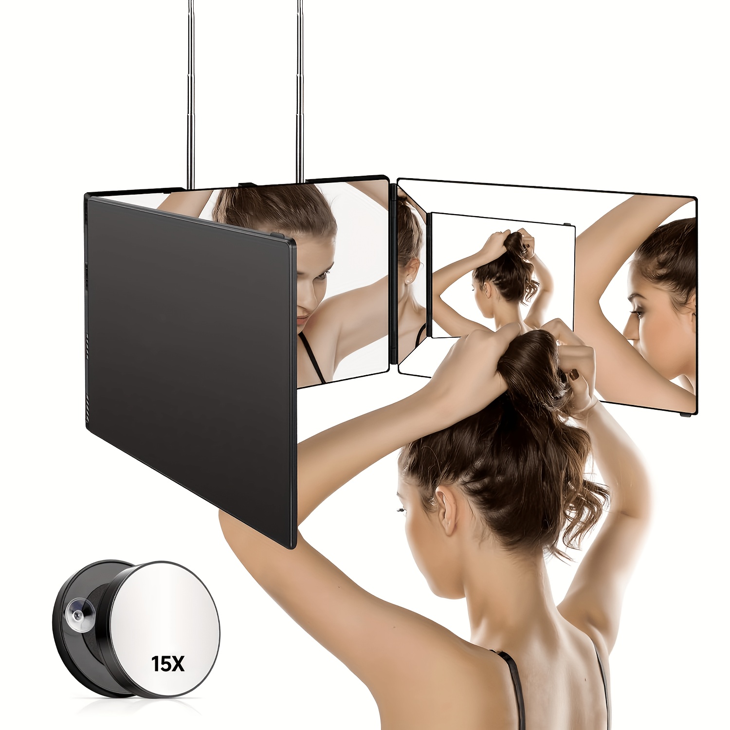 TEMU Portable 3-way Mirror Suitable For Self Hair Cutting & Barber Use - 360° Rotation Mirror With Polished, Compact Hair Cutting For Salon, For Men'