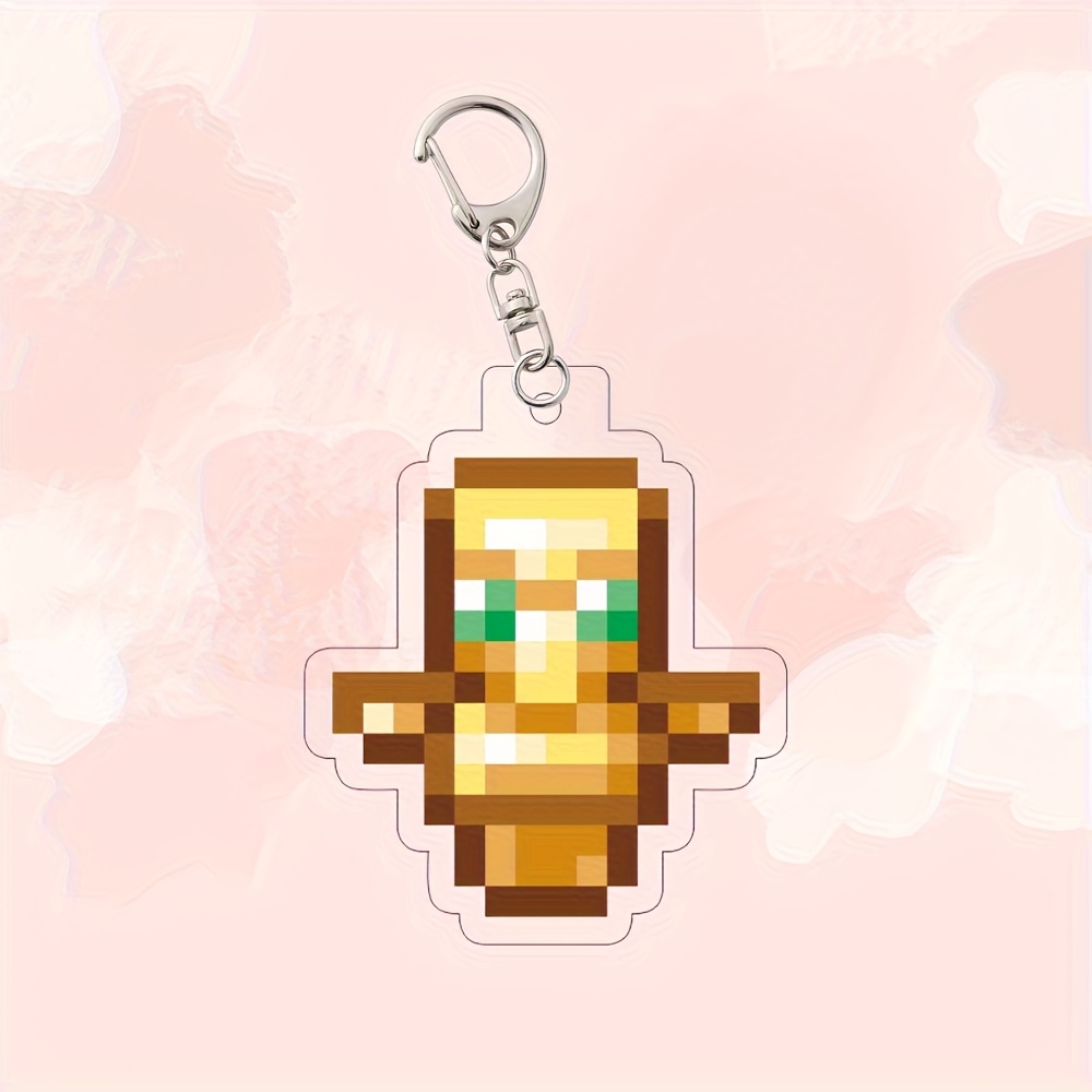 TEMU Porte-clés acrylique avec pendentif en sac, motif pixel plat 2D, totem de fruits enchantés