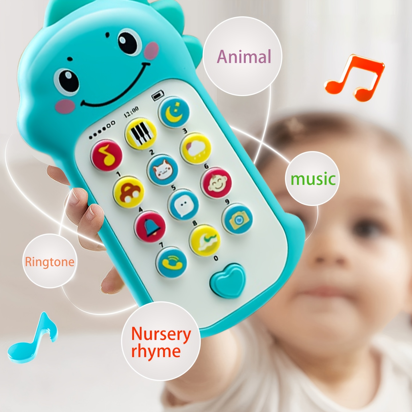 1pc Dinosaur Music Phone Toy with Light And Sound, Baby Early Education Toy, Halloween Christmas Kids Gift, Random Color Shipped
