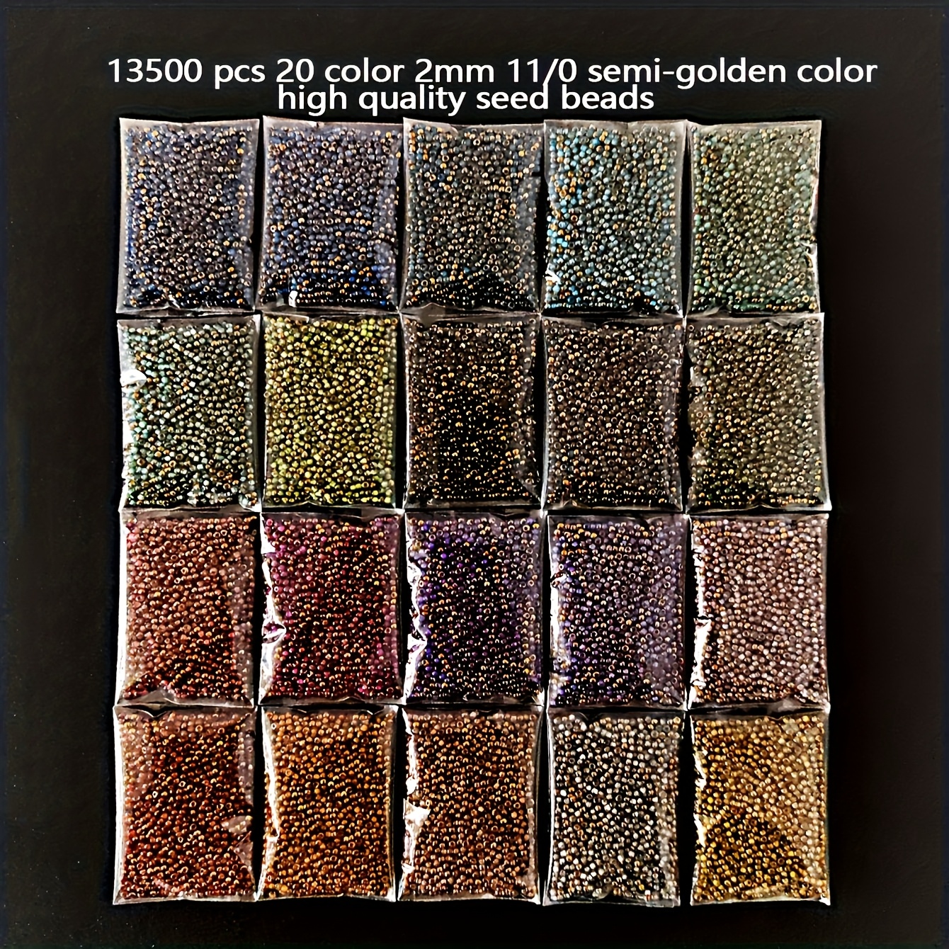 TEMU 13500pcs, 20 Colors, 5 Grams Per Pack, Total 100 Grams/3.53oz, 2mm 11/0 Semi-golden High-quality Sized Rice Bead Loose Seed Beads. Suitable For