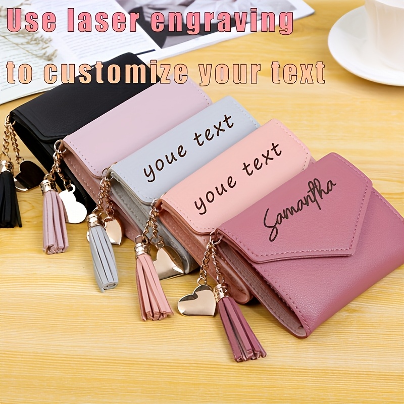 

1pc Customizable Text Personalized Women's Leather Wallet, With Snap Closure, Hand Washable - Ideal Gift