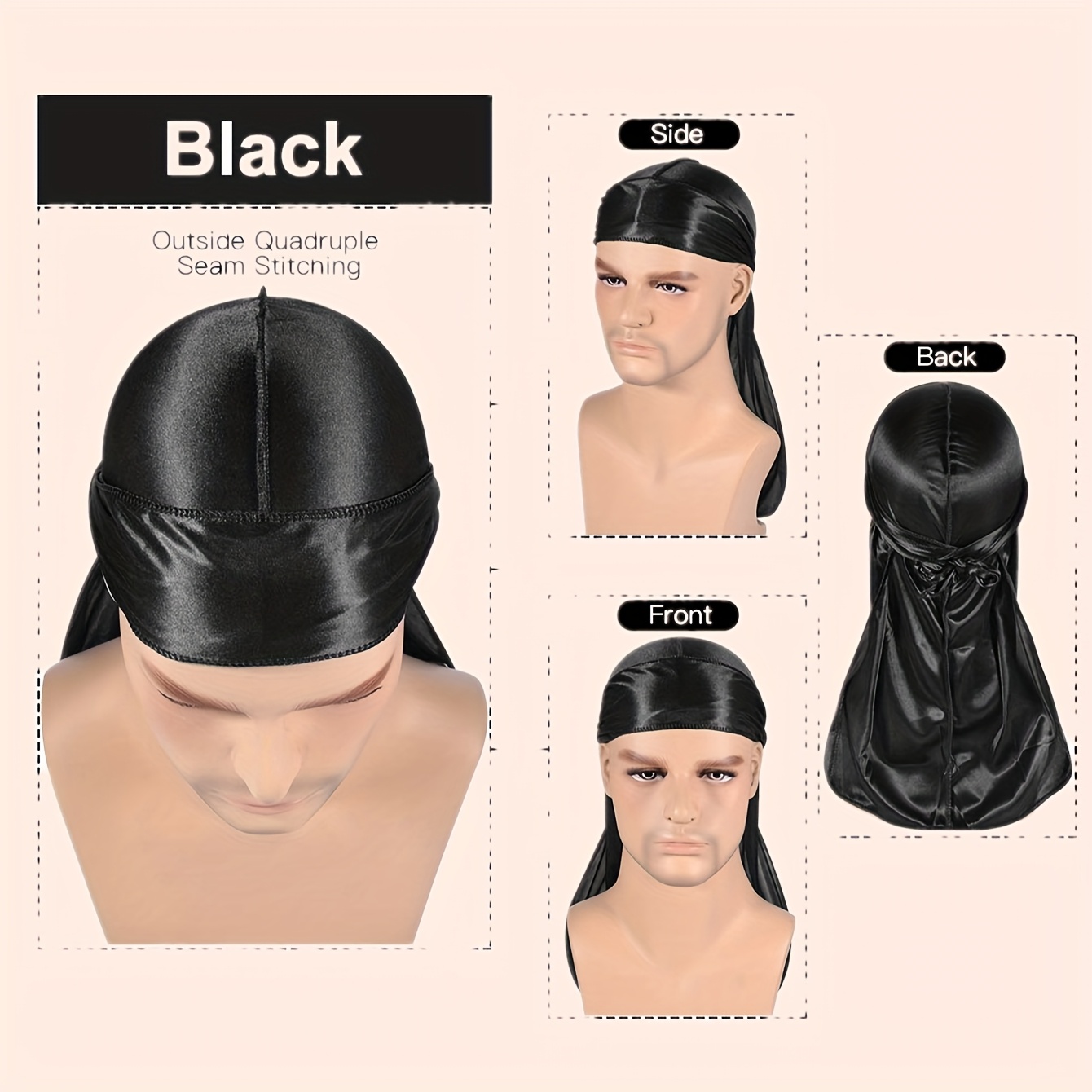 Durag and Wave Cap for Men Women 360 Waves, Satin Durag Extra Long Tails