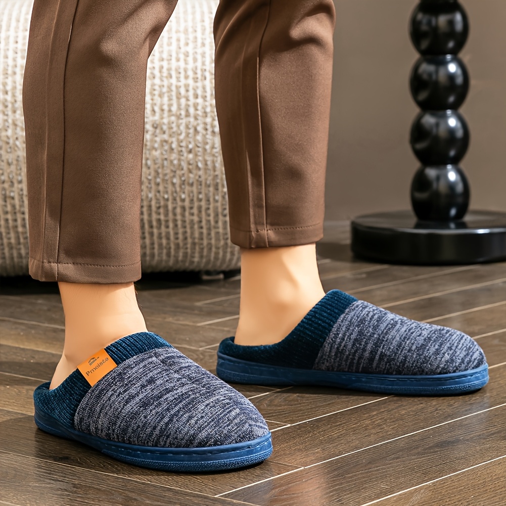 PMOISTE Heren Slip-On Memory Foam Slippers - Warme Winter Binnen/Buiten Huis Schoenen met Ondersteuning & Gevulde Binnenzool, Grote Maat (US 10-14) - Zacht Stoffen Bovenwerk & TPR Zool