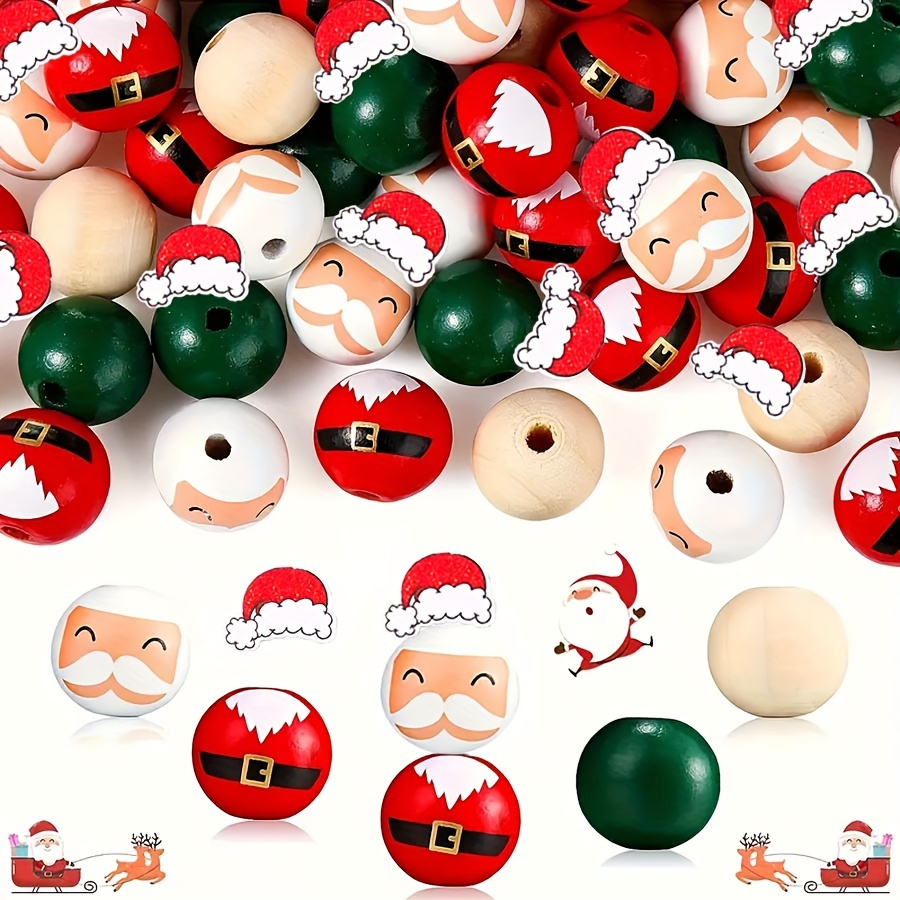 

50pcs Christmas Santa Claus Hat Themed Wooden Decorative Beads 20mm - Diy Craft Wood Beads For Jewelry Making, Keychains, Necklaces - Festive Holiday Party Supplies & Decorations