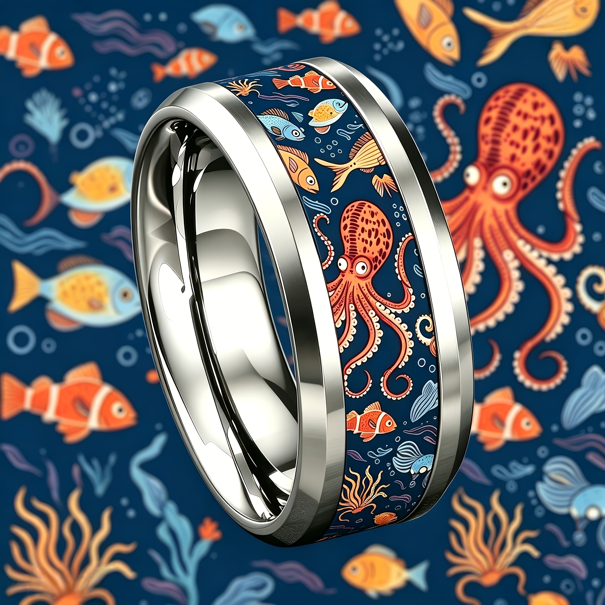 Women's Deep Sea Octopus Tropical Fish Ring, 304 Stainless Steel