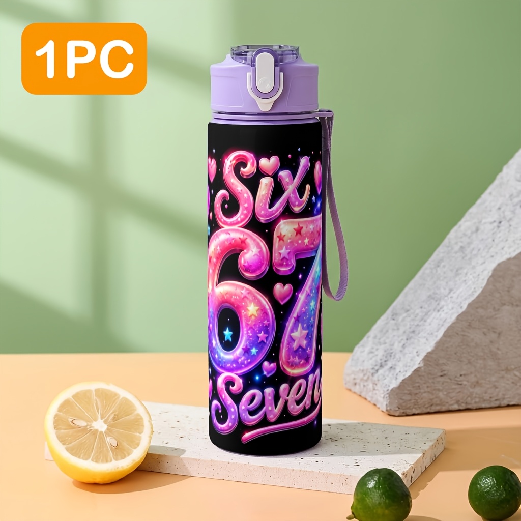 TEMU Botella de agua de 1 pieza con de plástico de 25 oz, diseño de , estrella, degradado pastel, números y , práctica para uso diario, vaso portátil