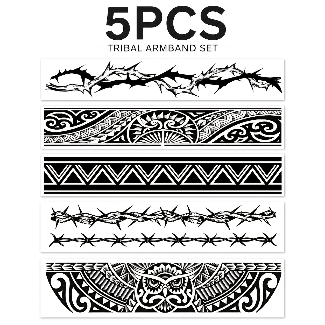 TEMU 5 pezzi Braccialetti Tribal Adesivi Tatuaggio, Motivo Geometrico Totem Corpo Temporanea, Decorazione Linea Minimal per Abbigliamento Stile Festa