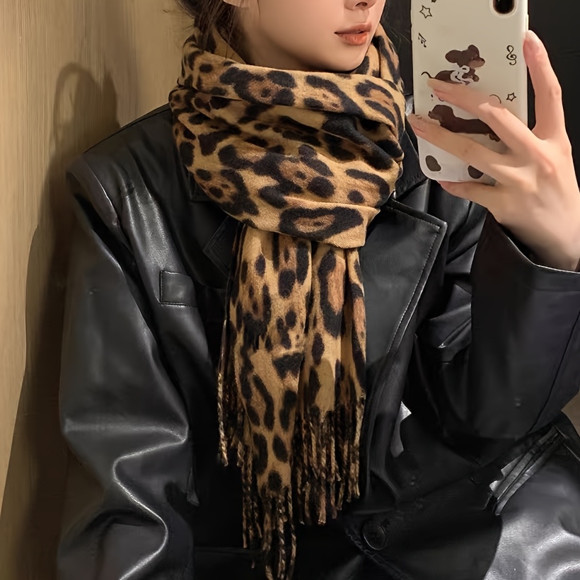 

Luxurious Leopard Print Women's Scarf - Soft, Warm Cashmere With Tassels, Neck Warmer & Shawl For Fall/winter