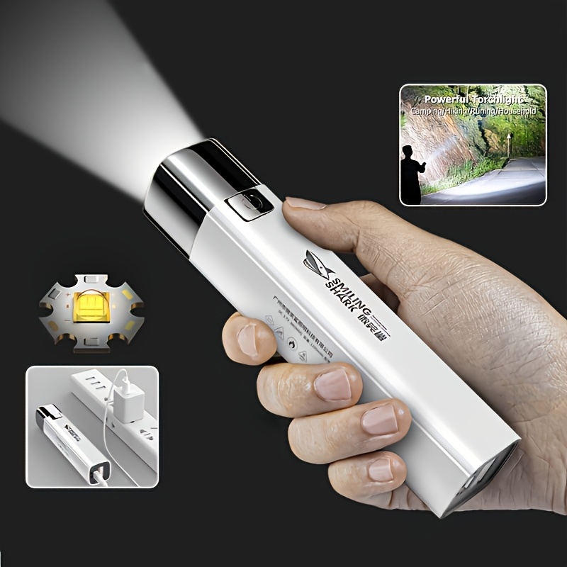 Lampe Torche LED Rechargeable USB Lampe De Poche LED Rechargeable - 5 Modes (dont Clignotant Rouge/bleu), étanche - Clip Intégré, Batterie 450 MAh Lampe étanche Clip Portable