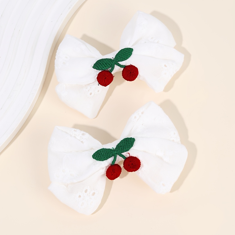 TEMU 2 stuks Kersenstijl Strik Haarspelden Kleur Stof Polyester Spelden Elegante Haaraccessoires Modieuze Casual Zomer Clip voor Dagelijks Gebruik en