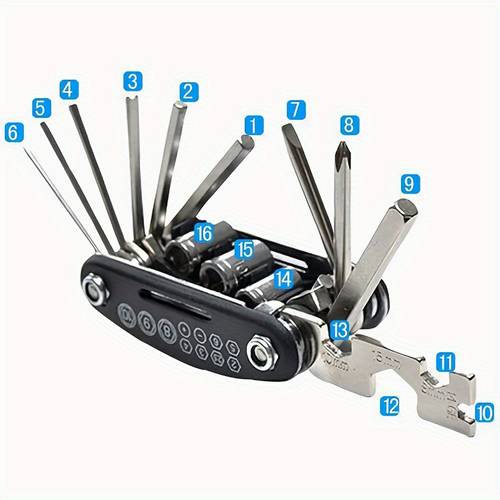 16 in one multi functional folding bike repair tool set durable carbon steel material compact and portable road and essential for cyclists and bike enthusiasts
