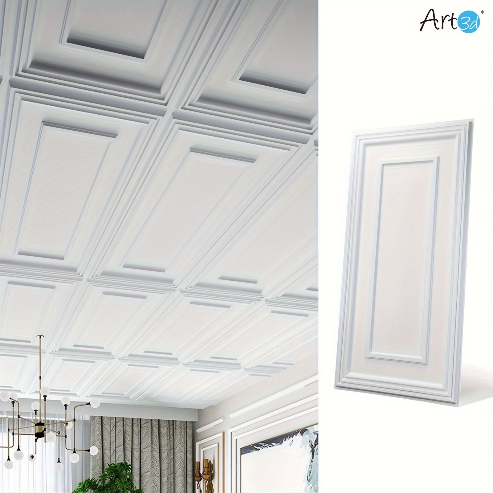 

Art3d 12-pack Rectangular Frame Design 24" X 48" White Ceiling Tiles, 96 Sq Ft/case
