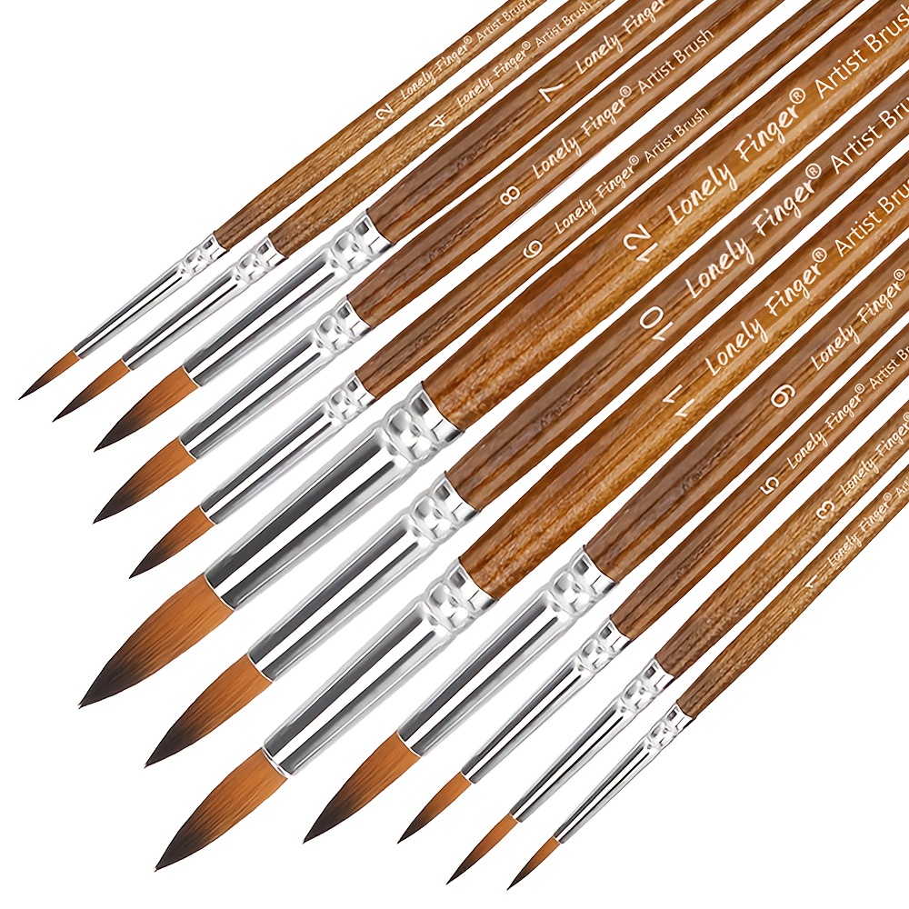 12pcs Professional Watercolor Brushes Set - Wooden Handles With Nylon Round Pointed Tip, Paint Brushes For Acrylic Watercolor Drawing & Oil Painting, Artist Brush Color(brown & Golden & Mint Green)