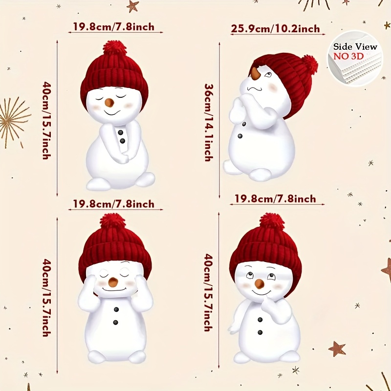 TEMU 2D Flat - Niedliches Schneemann-Vierer-Set mit roter Weihnachtsmütze