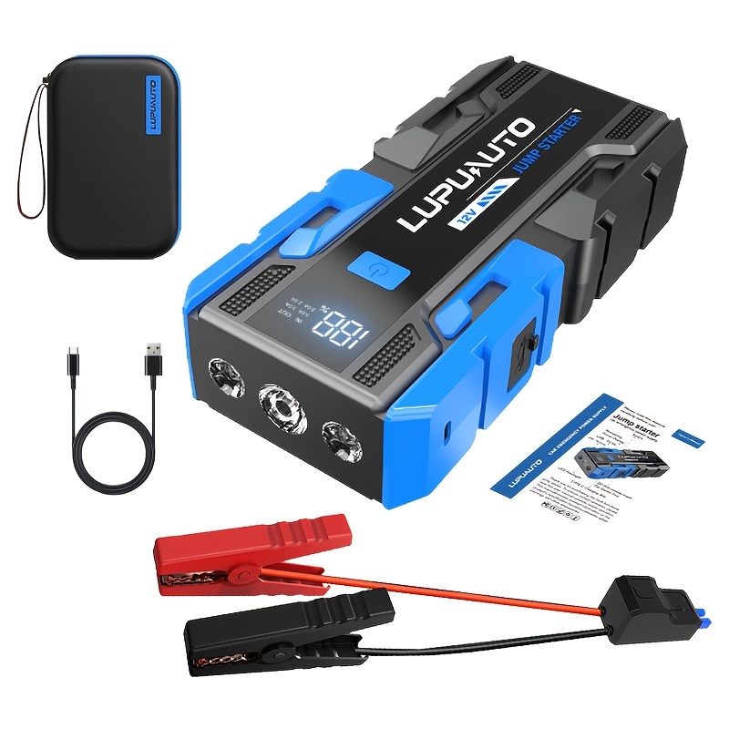 12000a Portable Emergency Jump Starter, Portable Car Battery Starter, Suitable For 2.38-gallon Gasoline 85-gallon Engines, Car Battery With Built-in Led Lights