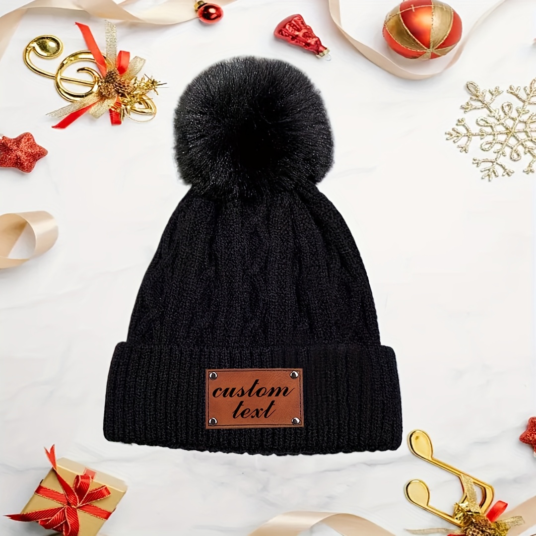 TEMU Customized Personalized Winter Bobble Hat Warm And Cute Fashion Hat For Winter Ideal New Year's Gift Christmas Present Thanksgiving Gift
