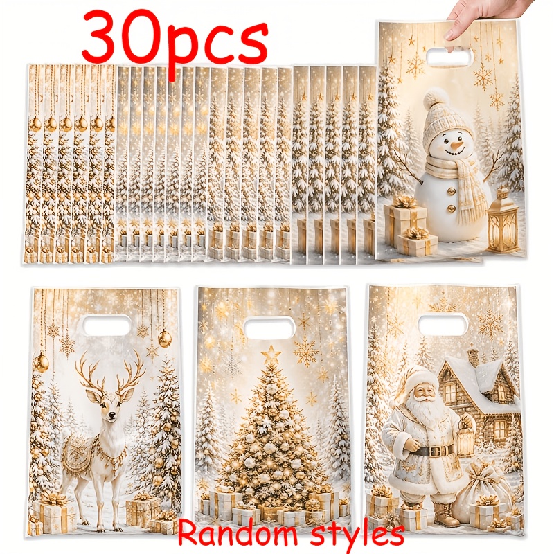 TEMU 30 sacchetti regalo di , 4 design in stili casuali, 16.5 X 25 cm, sacchetti regalo riutilizzabili per decorazioni natalizie. per confezioni