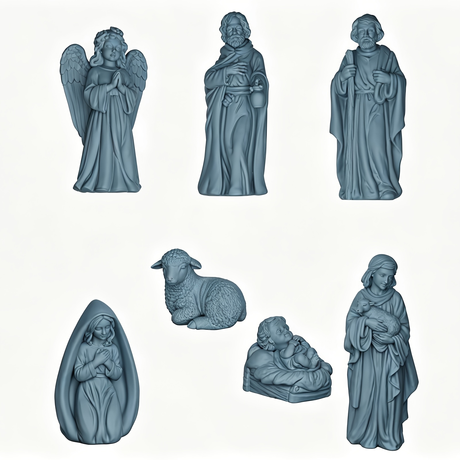 TEMU Set de 7 piezas de mini coleccionable, figuras de : y rebaño de ovejas – de PVC y resina duraderos, decoración navideña de temática religiosa,
