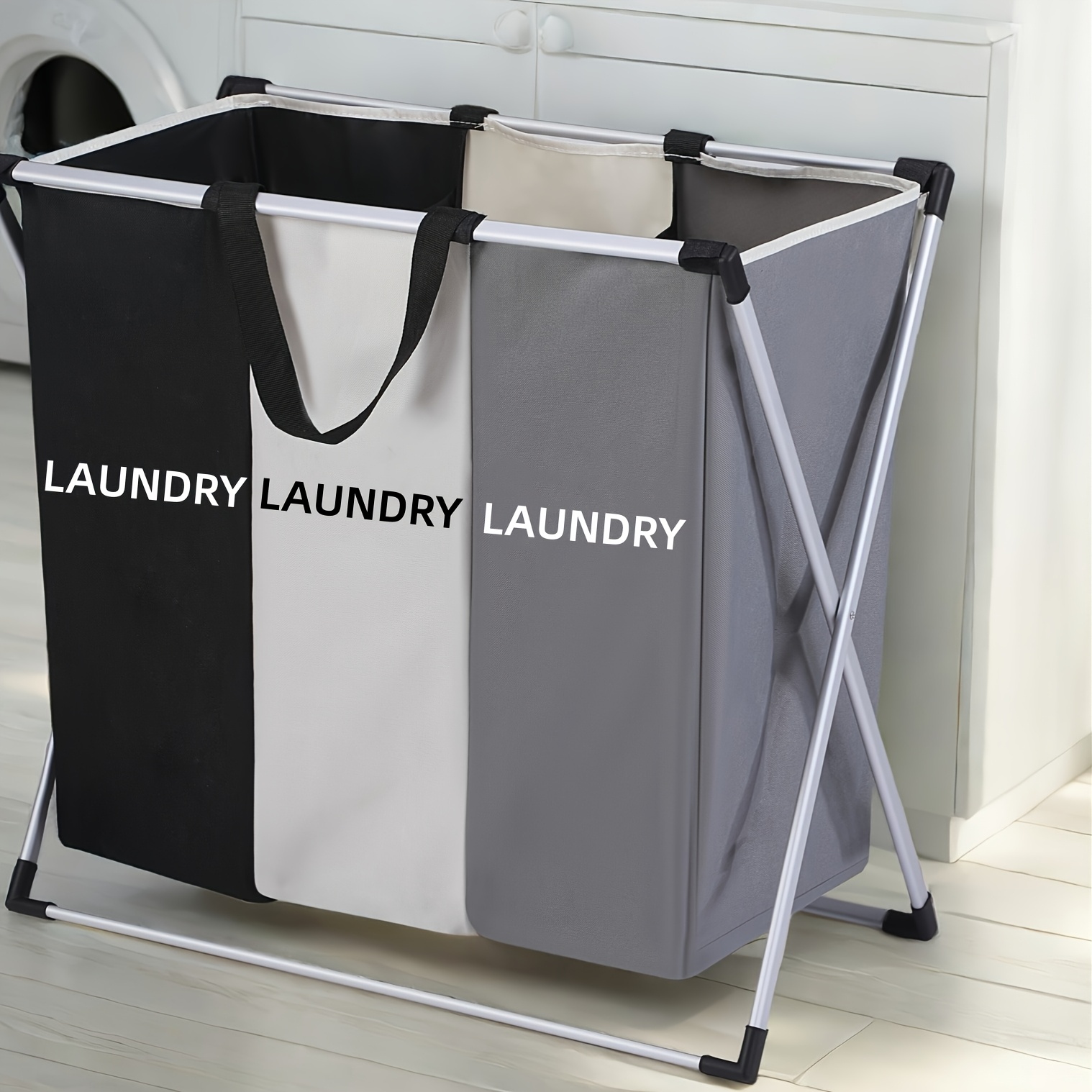 

Freestanding Laundry Basket, Collapsible Large Laundry Hamper 3 Section For Home Dirty Clothes |toys| Organizer In Laundry Room Bedroom Storage And Organization