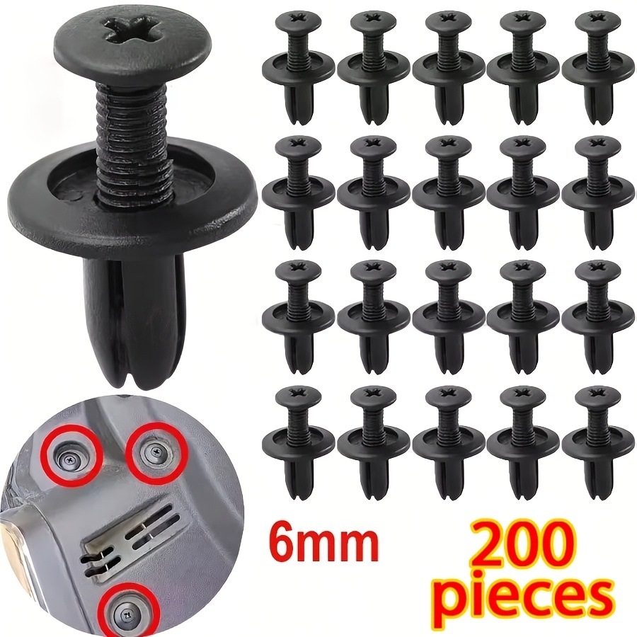 TEMU 200 pièces de rivets à vis en plastique de 6 mm, pour ailes et automobiles, attaches à vis, rivets et boucles, largement utilisés pour fixer , ,