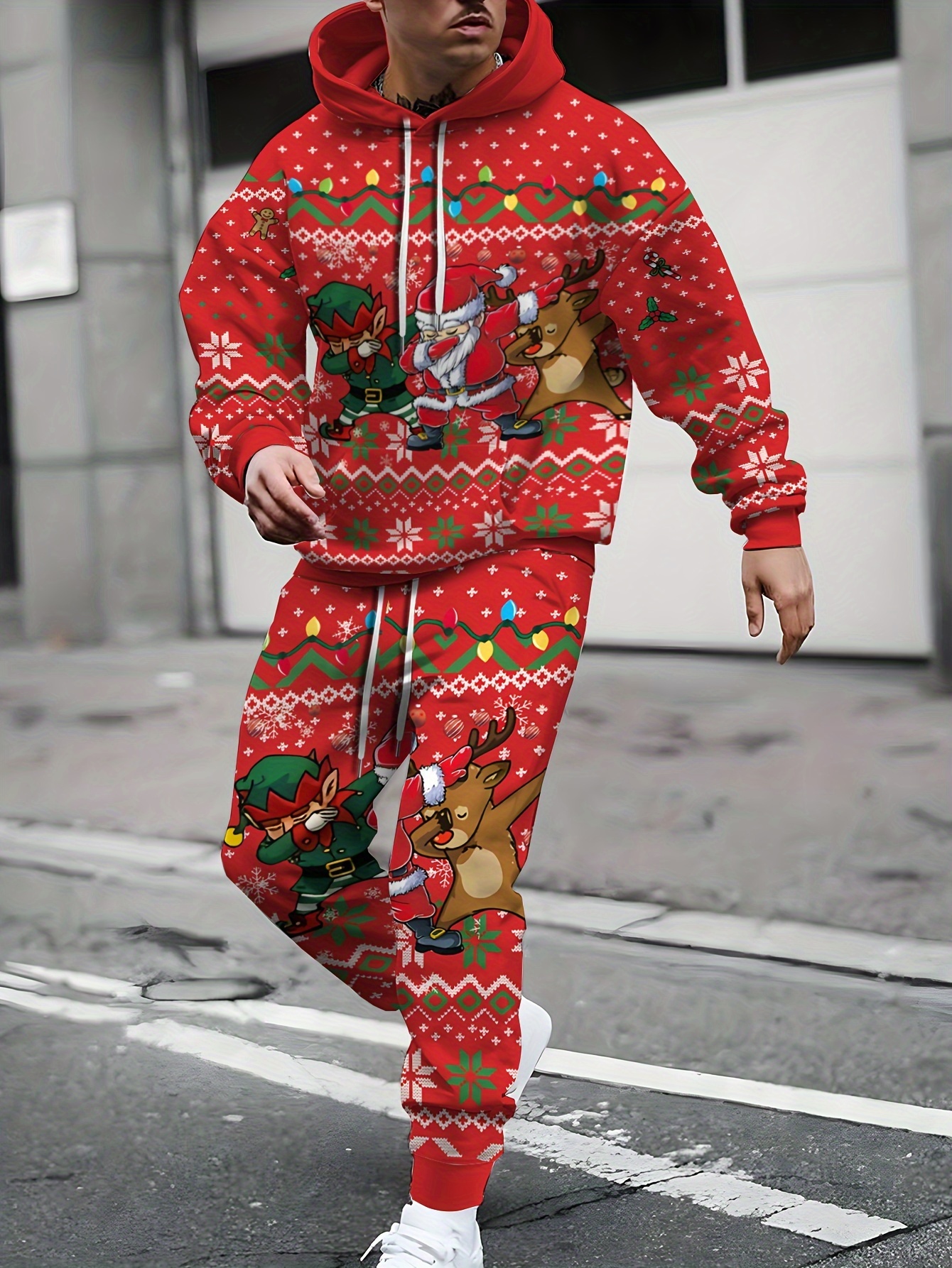 mens plus size christmas sweat suit casual sports hoodie Temu