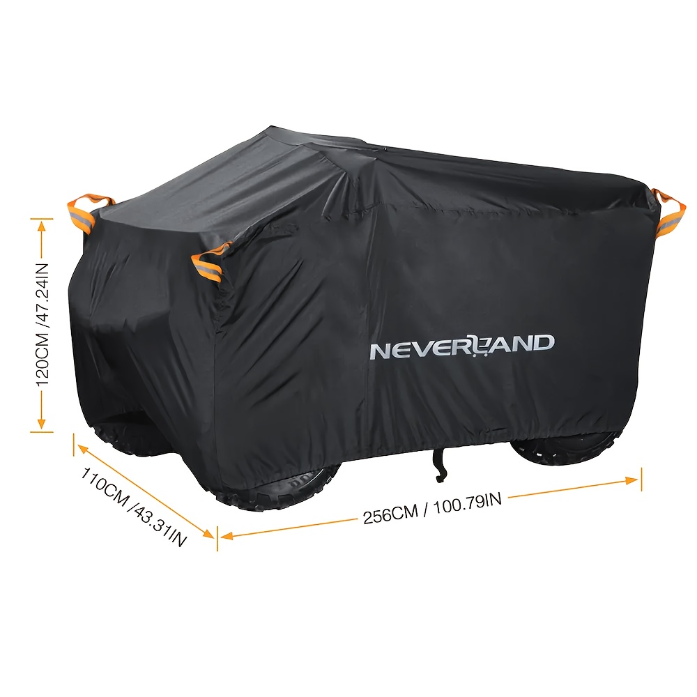 TEMU Neverland Heavy Duty Atv Cover - Fit, Waterproof & Uv Resistant, Protection For Bikes And Off-road Motorcycles, Black With Reflective Strips, Includes Storage Bag